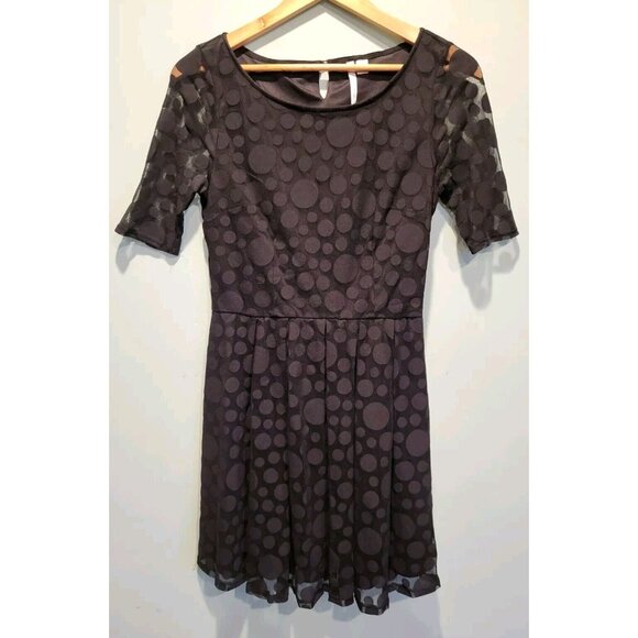 Black On Black Polkadot Short Sleeve Pleated Dress Lauren Conrad Sz 6 Whimsigoth - Picture 1 of 9